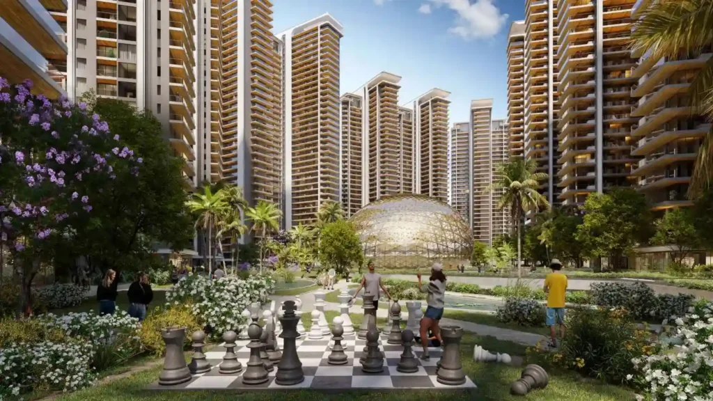 Luxury apartment towers giant outdoor chess